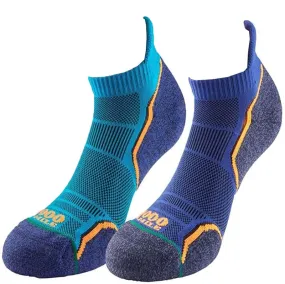 1000 Mile Twin Pack Run Socklet - Mens - Kingfisher/Navy