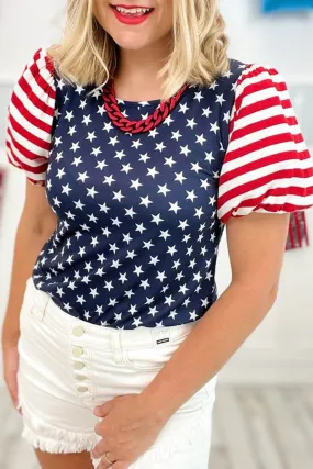 4th Of July Stars Stripes Puff Sleeve T Shirt