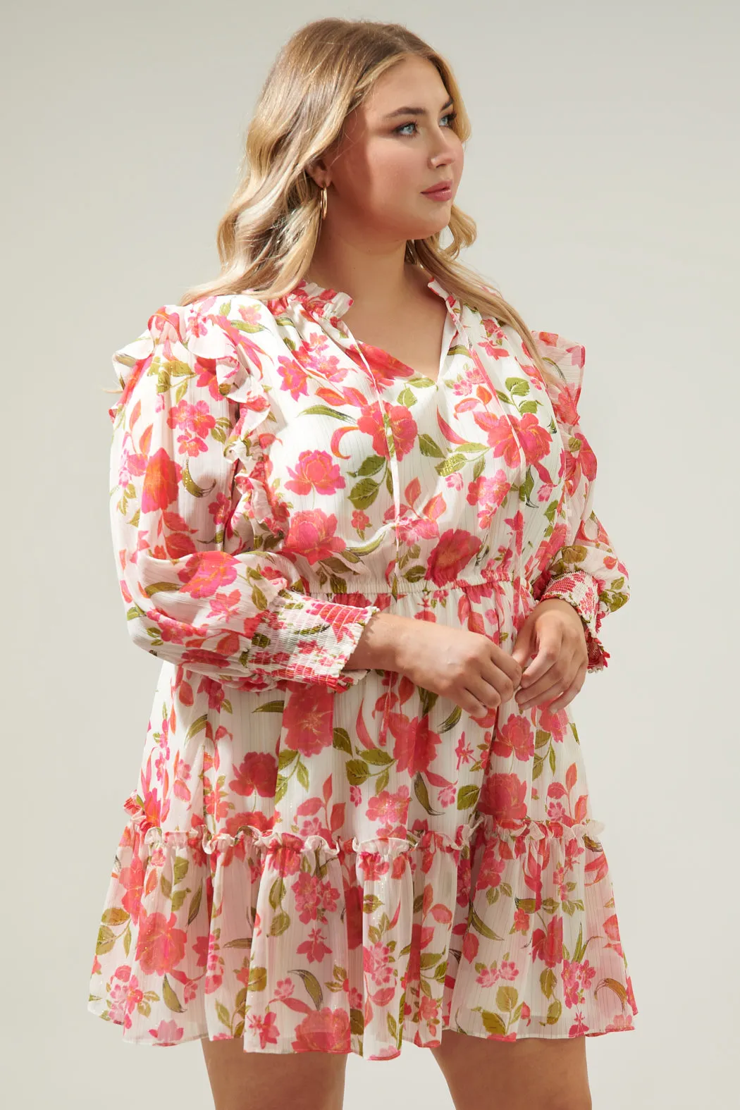 Belle Anse Floral Idra Ruffle Chiffon Dress Curve