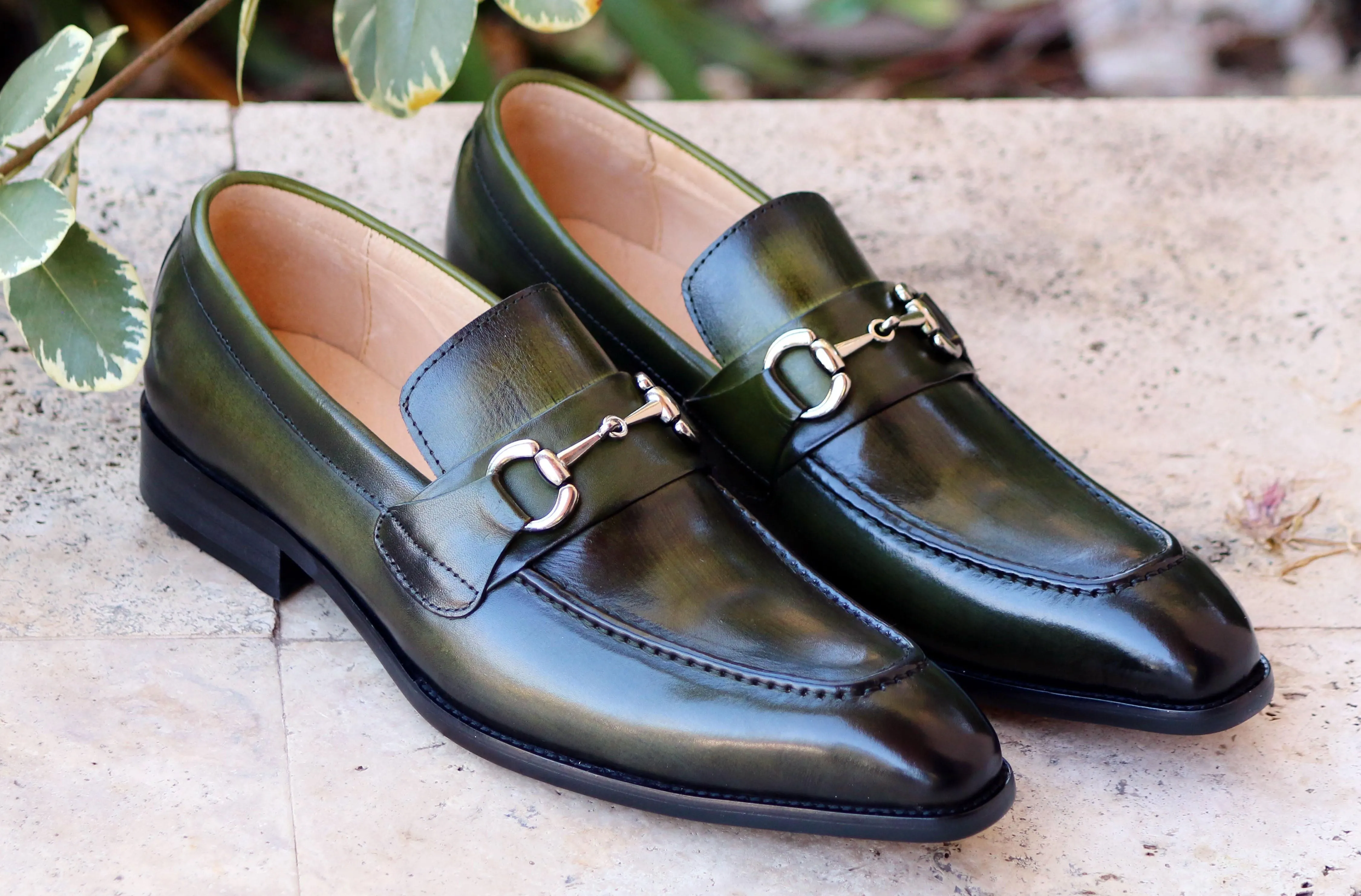 Burnished Calfskin Slip-On Loafer Green