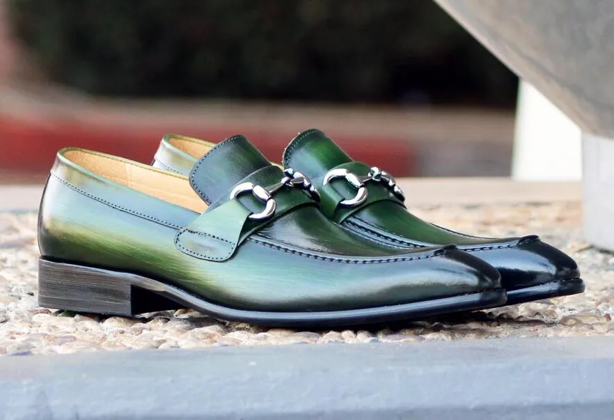 Burnished Calfskin Slip-On Loafer Green