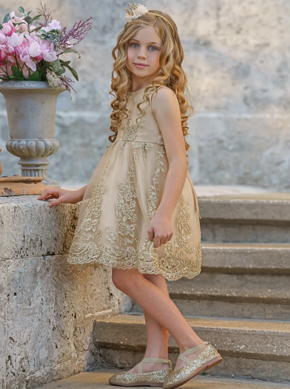 Champagne Gold Embroidered Special Occasion Dress