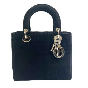 Dior £4200 Black Canvas Lady D-Lite Medium Bag & Two Straps