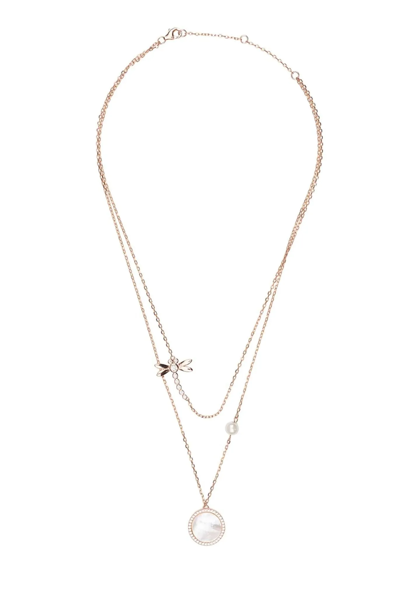 Dragon Fly Mother Of Pearl Layered Necklace Rosegold