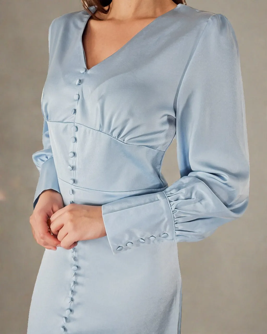 Grace Pale Blue Midi Dress with Buttons