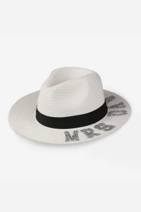 Personalised Bridal Straw Fedora Hat With Letter Embellishment - White