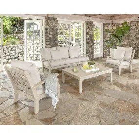 Polywood Chinoiserie Outdoor 4pc Seating Set with Sofa in Sand & Dune Cushions